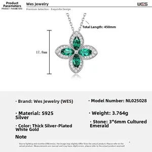 Spécifications détaillées de taille pour collier trèfle émeraude en argent S925