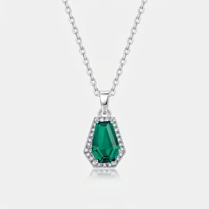 925 Sterlingsilber Im Labor Gezüchteter Smaragd Halskette Hexagon Grüner Edelstein Zirkonia Eingelegt Luxus Damen Schmuck
