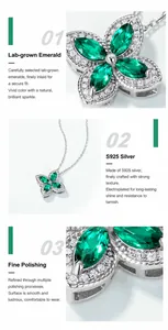 Détail du collier trèfle en argent S925 avec émeraudes de laboratoire taille marquise