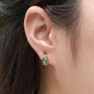S925 silver gold-plated moss agate stud earrings in water drop shape for women