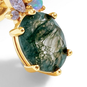 Moss agate and opal stud earring set in gold plated S925 sterling silver mounting