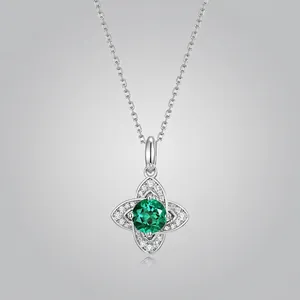 925 Sterling Silver Lab-Grown Emerald Flower Pendant Necklace Zirconia Elegant Fashion Jewelry For Women Banquet Wedding Party