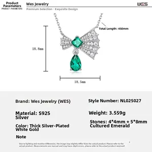 Guide des tailles du pendentif nœud en argent S925 avec émeraude et chaîne 450mm