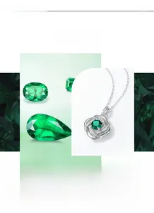 Detailed view of emerald pendant necklace with intricate silver weave and zircon pavé