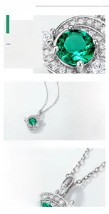Detailed close-up of lab-grown emerald pendant with S925 silver and pave-set halo