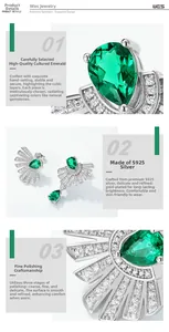 Macro shot showing detail of S925 silver fan-shaped earring with lab-grown emerald