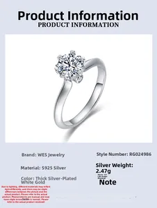 Macro shot of 1ct lab-grown diamond set in classic six-prong S925 sterling silver ring