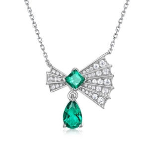 Collier S925 en argent sterling avec émeraude et pendentif en forme d'éventail