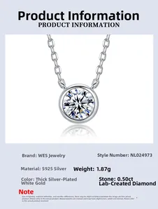 Macro shot of S925 silver necklace with 0.5ct solitaire lab-grown diamond detail