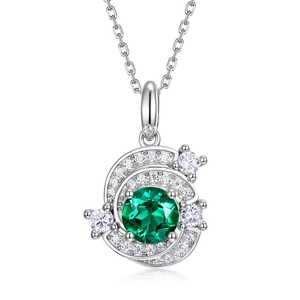 S925 sterling silver emerald pendant necklace featuring a round green stone and spiral design