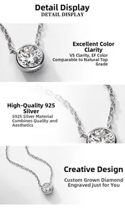 Detail of S925 sterling silver bubble necklace with EF VS lab-grown diamond pendant
