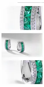 Detailed macro view of S925 sterling silver emerald earrings with zircon paving