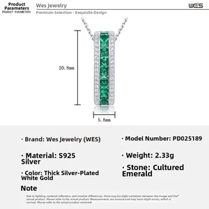 Macro view of S925 silver emerald necklace pendant with precise size measurements