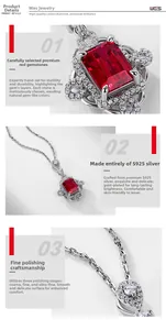 Detailed macro view of S925 silver necklace with lab-grown ruby and micropave diamonds