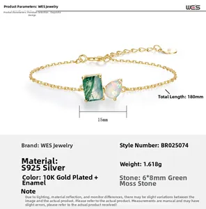 Détails macro du bracelet en argent S925 avec agate mousse verte et opale de qualité