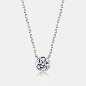 925 Sterling Silver Lab-grown Diamond Necklace For Women Bezel Setting Cultivated Diamond Solitaire Pendant Necklace Fashion Fine Jewelry