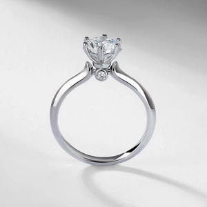 Classic S925 sterling silver six-prong 1 carat moissanite wedding ring with hidden diamond