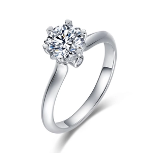 Classic 1-carat round cut diamond ring in S925 sterling silver with six-prong setting