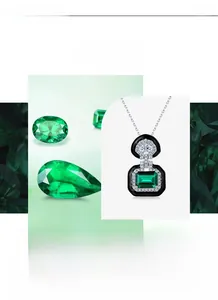 Close-up of S925 silver emerald pendant with black onyx accents and zircon pavé