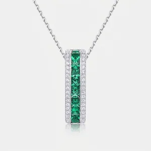 925 Sterling Silver Lab-Grown Emerald Necklace Pendant Hoop Earrings For Women Geometric Rectangle Zirconia Commute Jewelry