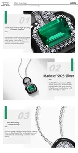 Detail of S925 silver necklace featuring emerald cut gemstone with diamond halo and gold plating