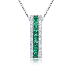 Elegant S925 silver necklace with 7 square emerald stones and sparkling side diamonds