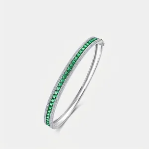 Luxury 925 Sterling Silver Bracelet For Women Square Cut Lab Grown Emerald Bangle Elegant Zirconia Inlaid Jewelry Fashion Gift