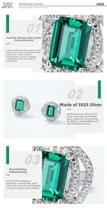 Detailed close-up of emerald square earrings with S925 silver and pave zircon border