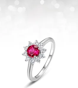 Close-up of S925 sterling silver stamp on sunflower ring with ruby main stone