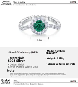 Macro view of S925 sterling silver ring with an 8.2mm lab-grown emerald stone