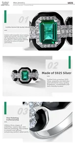 Macro detail of emerald-cut lab emerald ring with S925 silver micro-pave setting
