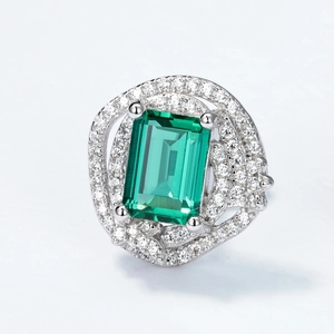 Elegant S925 silver stud earrings featuring square emerald stones with sparkling pavé diamonds