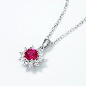 Elegant S925 sterling silver necklace featuring a sunflower ruby pendant with halo stones