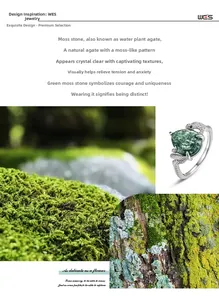 Macro shot of silver snake ring featuring a pear-cut moss agate stone with fine scale texture