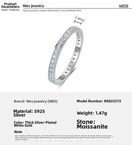 Detail view of 2.3mm S925 sterling silver moissanite ring with detailed dimensions