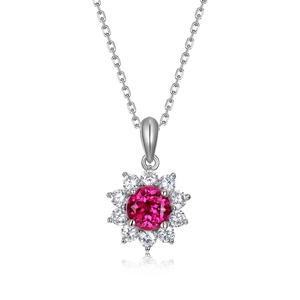Elegant S925 sterling silver necklace with a sun flower lab ruby pendant for women