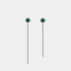 925 Sterling Silver Lab-Grown Emerald Long Tassel Earline Earrings Luxurious Geometric Rhinestone Inlaid Fashion Jewelry For Women
