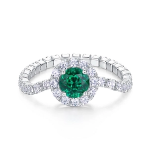 Elegant S925 sterling silver ring with large round emerald and chain link band