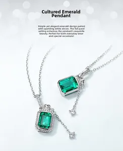 Detailed macro view of S925 silver necklace with emerald perfume bottle and white zircons