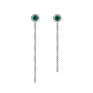 Elegant S925 sterling silver drop earrings with emerald gemstones and sparkling tassels