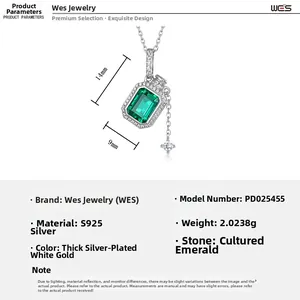 Detailed view of S925 silver emerald pendant with 14mm by 9mm size specifications