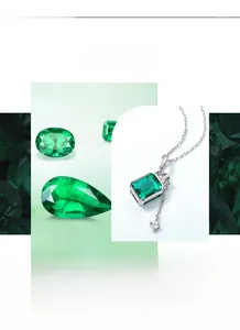 Detailed macro view of S925 silver emerald pendant with radiant cut lab gemstone