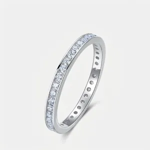 Luxury 925 Sterling Silver Moissanite Eternity Ring For Women Pave Inlaid Geometric Sparkling Finger Ring Fine Jewelry Wedding Gift