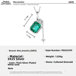 Macro view of S925 silver emerald perfume bottle pendant showing dimensions and specs