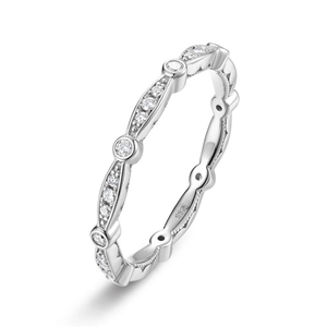 S925 sterling silver marquise eternity ring with round cubic zirconia and milgrain edge