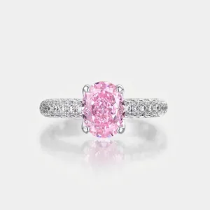 Bague Luxueuse en Argent Sterling 925 avec Strass Ovale pour Femme Élégante Bague avec Strass Pavé Incrusté Bijoux de Fiançailles et Mariage