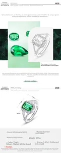 Detailed specs of 1.25ct emerald cut lab-grown gemstone ring in S925 sterling silver