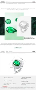 Detail view of 2.29ct emerald cut stone with S925 silver halo setting and dimensions