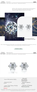 Détails des boucles d'oreilles en Moissanite 5mm avec sertissage 6 griffes en argent S925