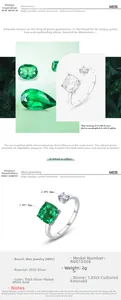 Macro view of S925 silver ring with 1.85ct emerald stone and white zircon details